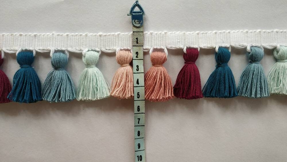multi colored tassel fringe trim, tassel trim, tassel trim by the yard, tassel fringe, trim for cushions, trim for curtains, fringe trim