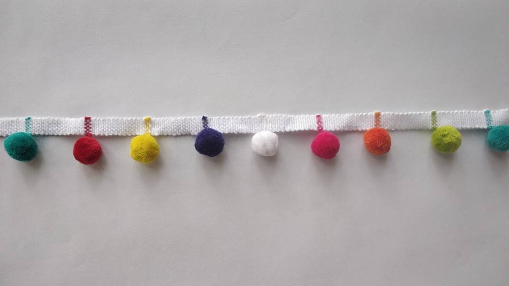 Pom Pom Trim Fringe | 2cm-0.78 inches Height Lace Ribbon Fringe Trim by the meter, bobble fringe, bobble trim, cushion pom pom, curtain trim