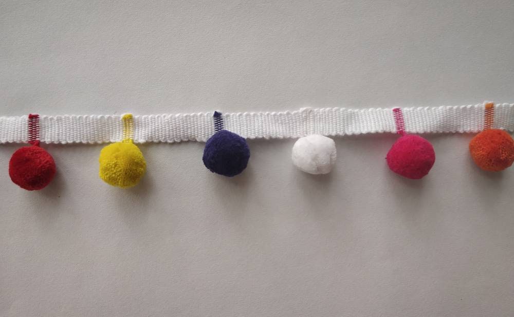 Pom Pom Trim Fringe | 2cm-0.78 inches Height Lace Ribbon Fringe Trim by the meter, bobble fringe, bobble trim, cushion pom pom, curtain trim