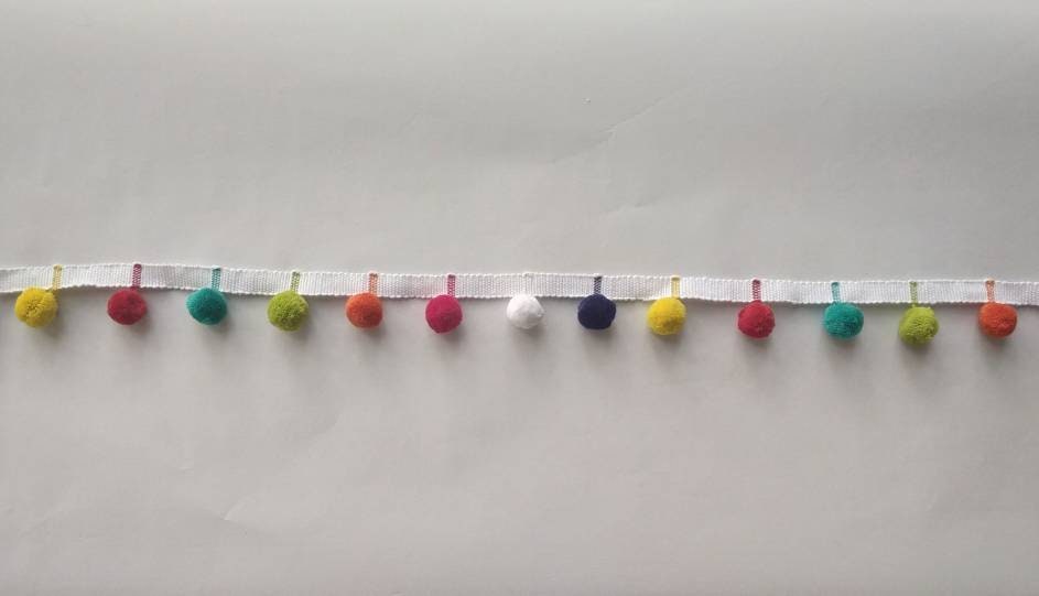 Pom Pom Trim Fringe | 2cm-0.78 inches Height Lace Ribbon Fringe Trim by the meter, bobble fringe, bobble trim, cushion pom pom, curtain trim