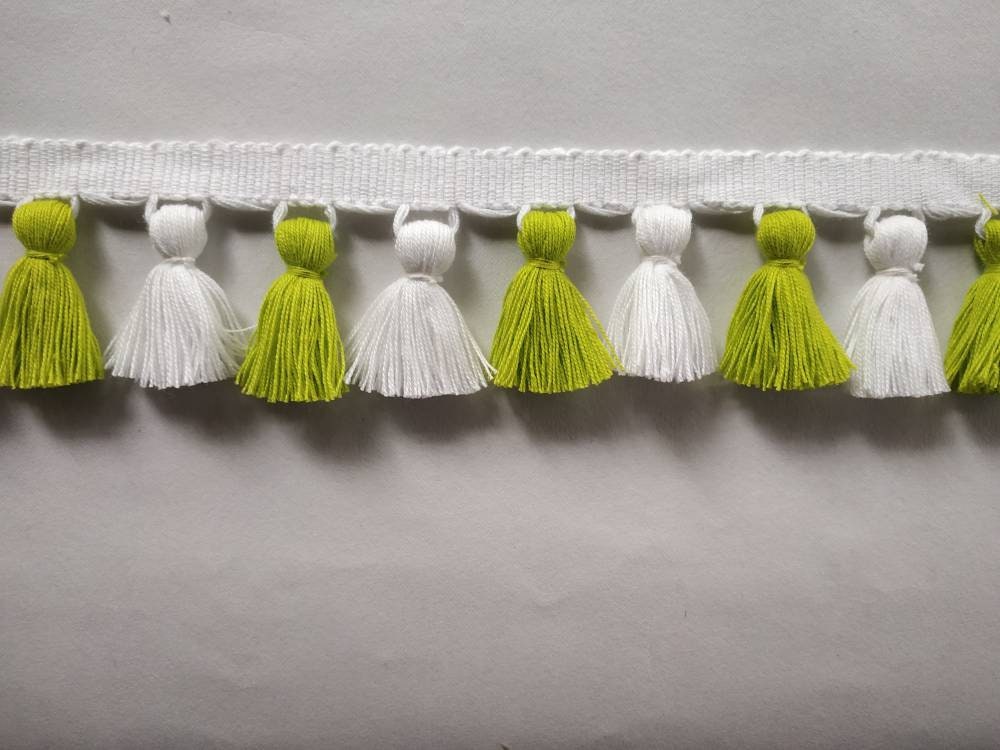 Tassel fringe trim, white tassel trim, green tassel trim