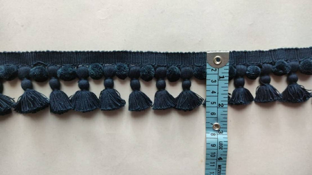 Blue black color tassel pom poms,cotton pom pom ,cotton tassel,pom pom trim,tassel trim,indian trim, tassel fringe,tassel fringe trim,tassel