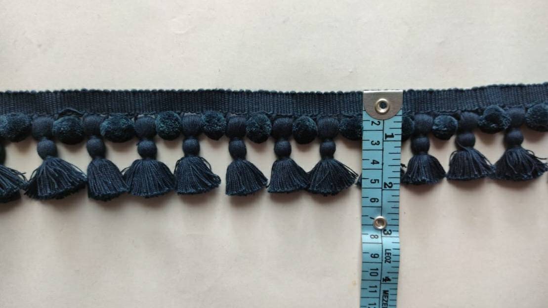 Blue black color tassel pom poms,cotton pom pom ,cotton tassel,pom pom trim,tassel trim,indian trim, tassel fringe,tassel fringe trim,tassel