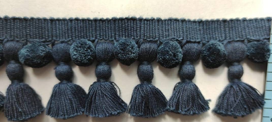Blue black color tassel pom poms,cotton pom pom ,cotton tassel,pom pom trim,tassel trim,indian trim, tassel fringe,tassel fringe trim,tassel