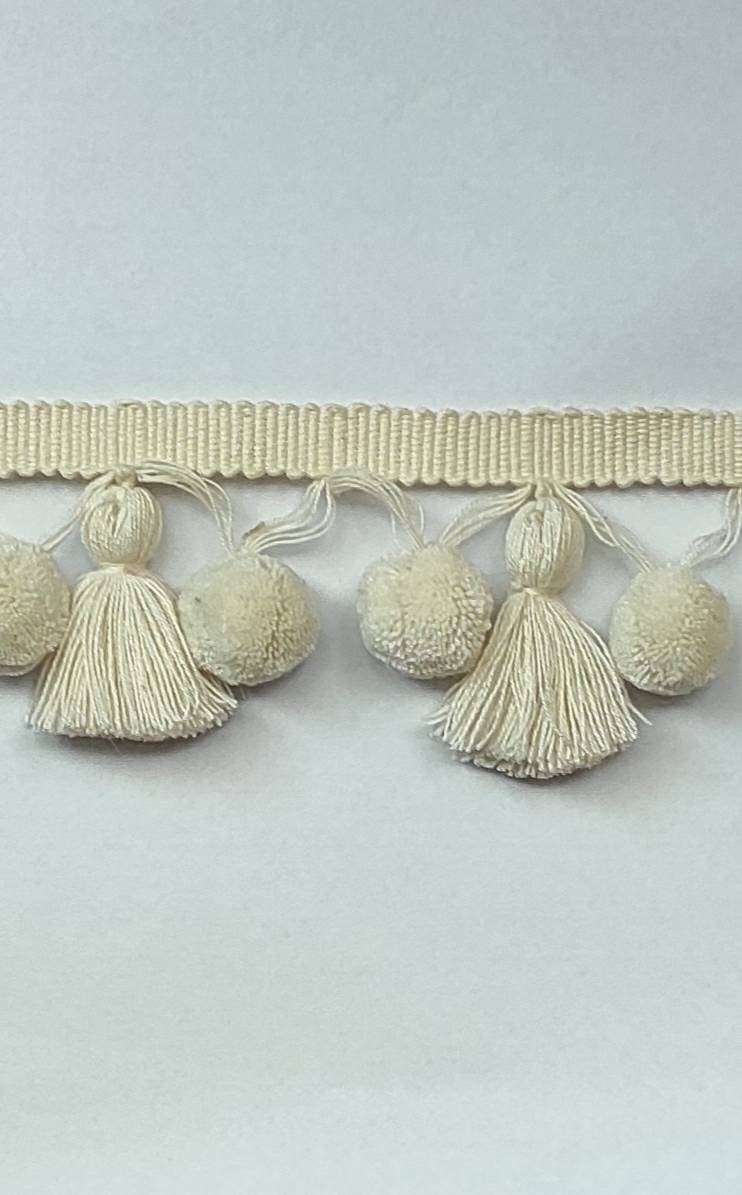 Ivory tassel pom poms, Tassel with pom poms, Tassel trim, pom pom trim, Indian trim, Ivory trim