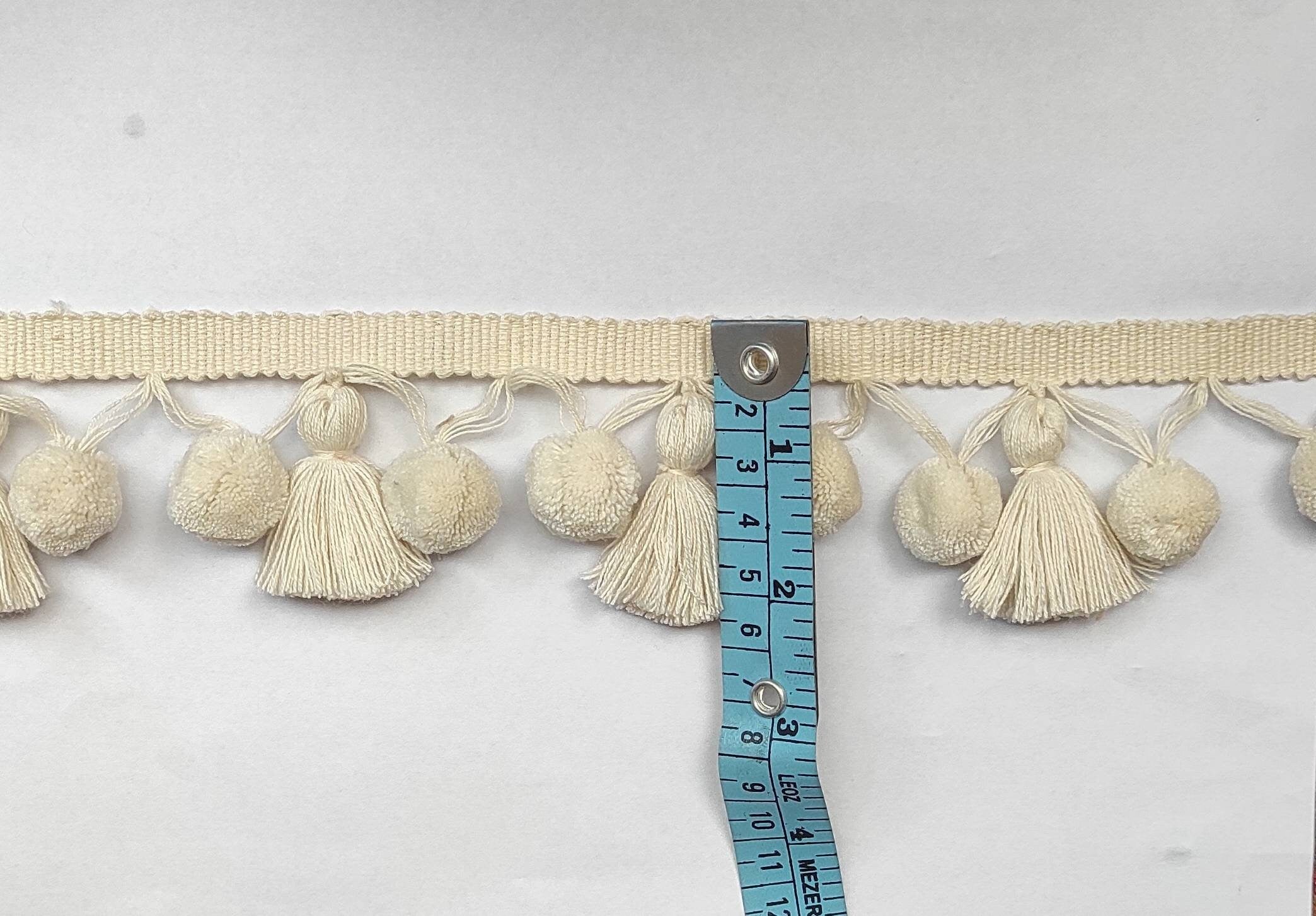 Ivory tassel pom poms, Tassel with pom poms, Tassel trim, pom pom trim, Indian trim, Ivory trim