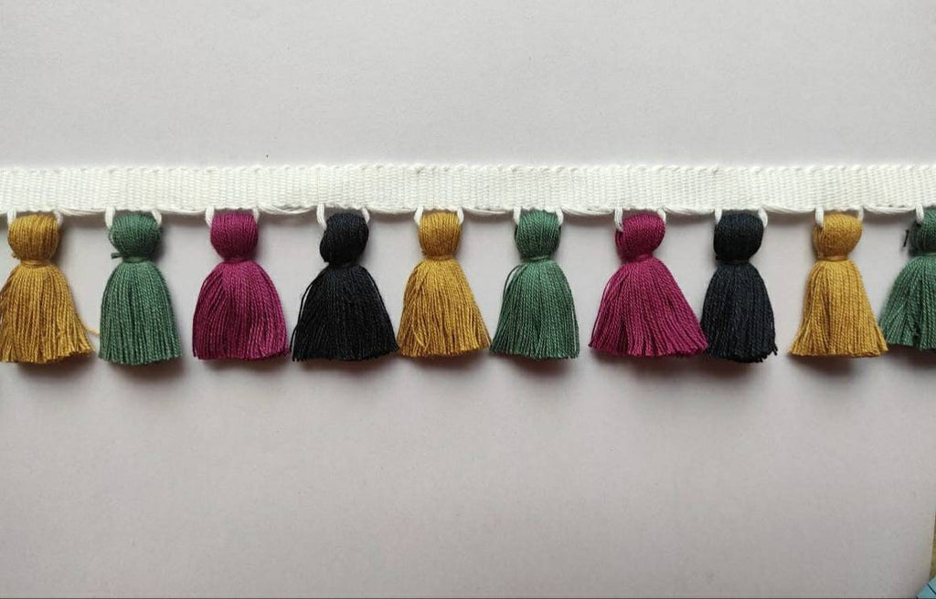 tassel trim, multi colored tassel fringe trim