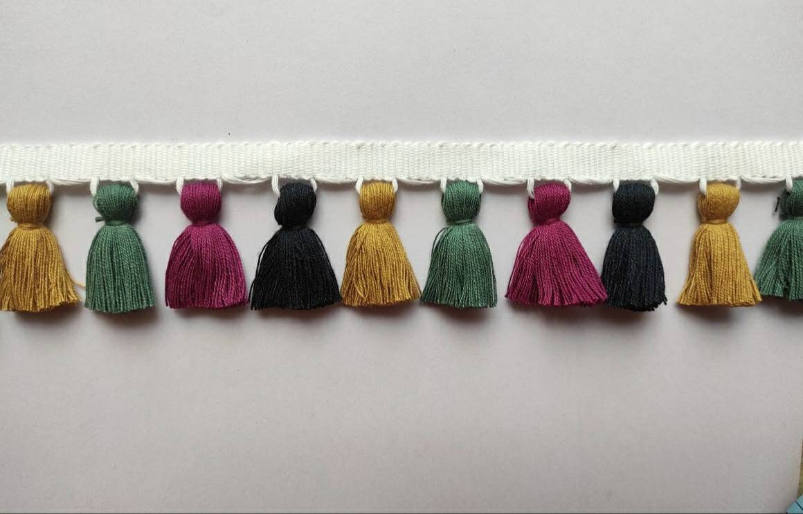 tassel trim, multi colored tassel fringe trim