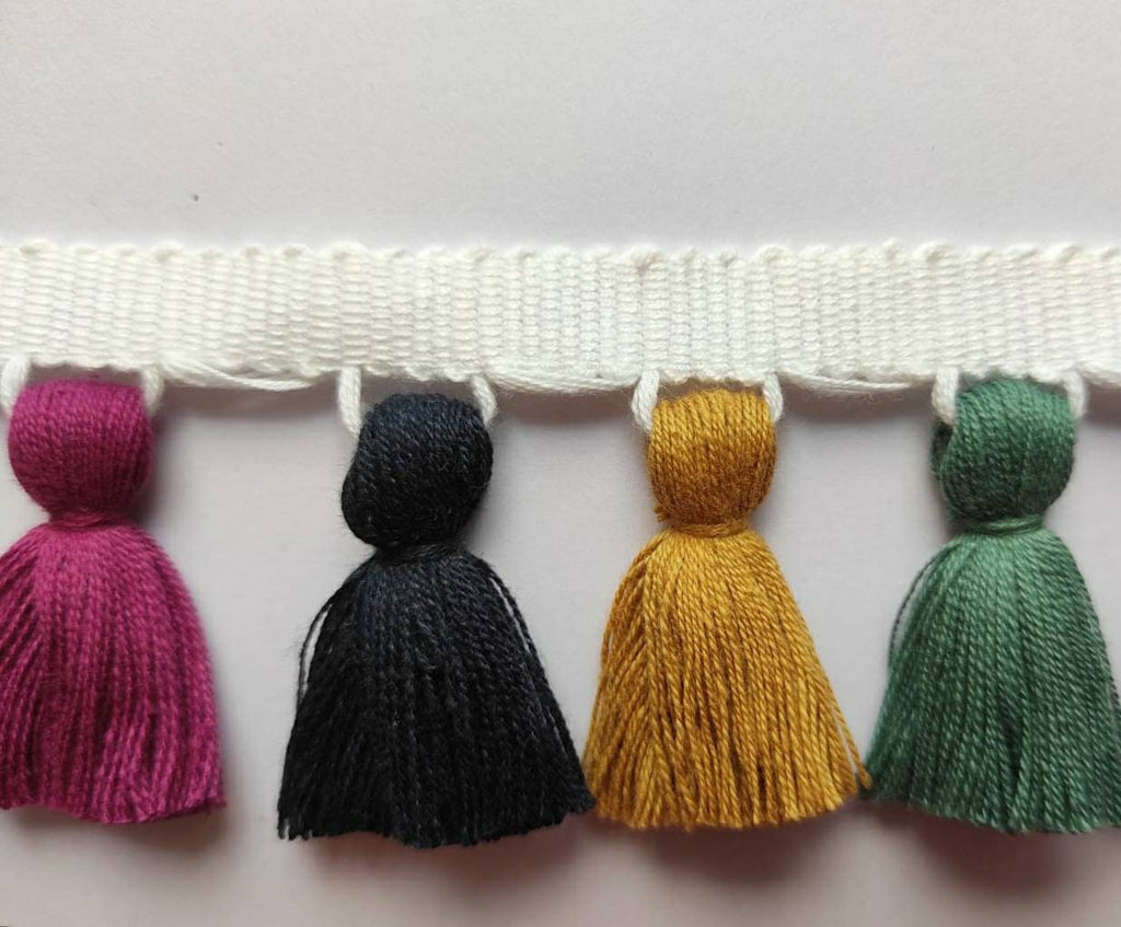 tassel trim, multi colored tassel fringe trim