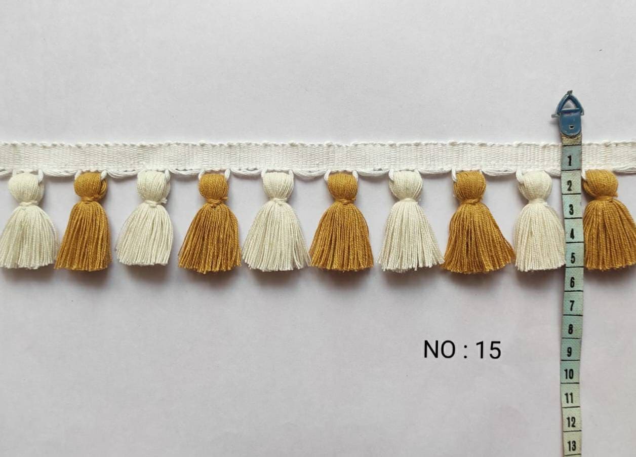 Handmade tassel trim multi color, white color tassel trim