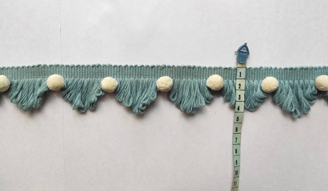 Looped fringe trim, pale blue fan edge trim, ivory pom pom trim, fan edge pom pom trim, lace trim, fur trim, trim, pom pom trim, tassel trim