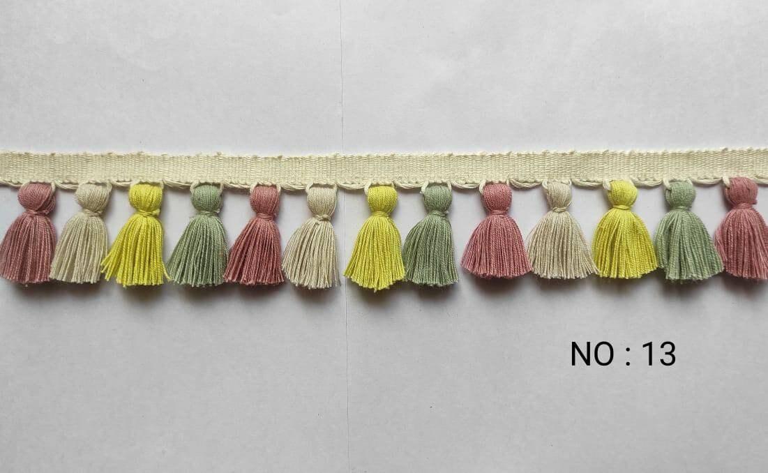multi colored tassel fringe trim, tassel trim, tassel trim by the yard, tassel fringe, trim for cushions, trim for curtains, beaded trim
