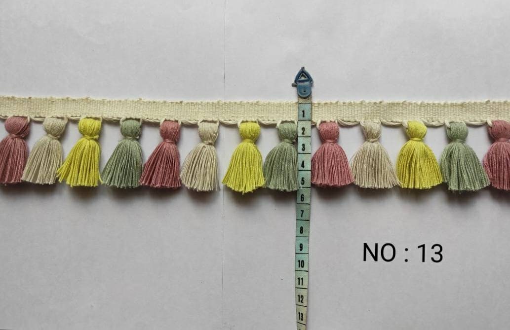 multi colored tassel fringe trim, tassel trim, tassel trim by the yard, tassel fringe, trim for cushions, trim for curtains, beaded trim