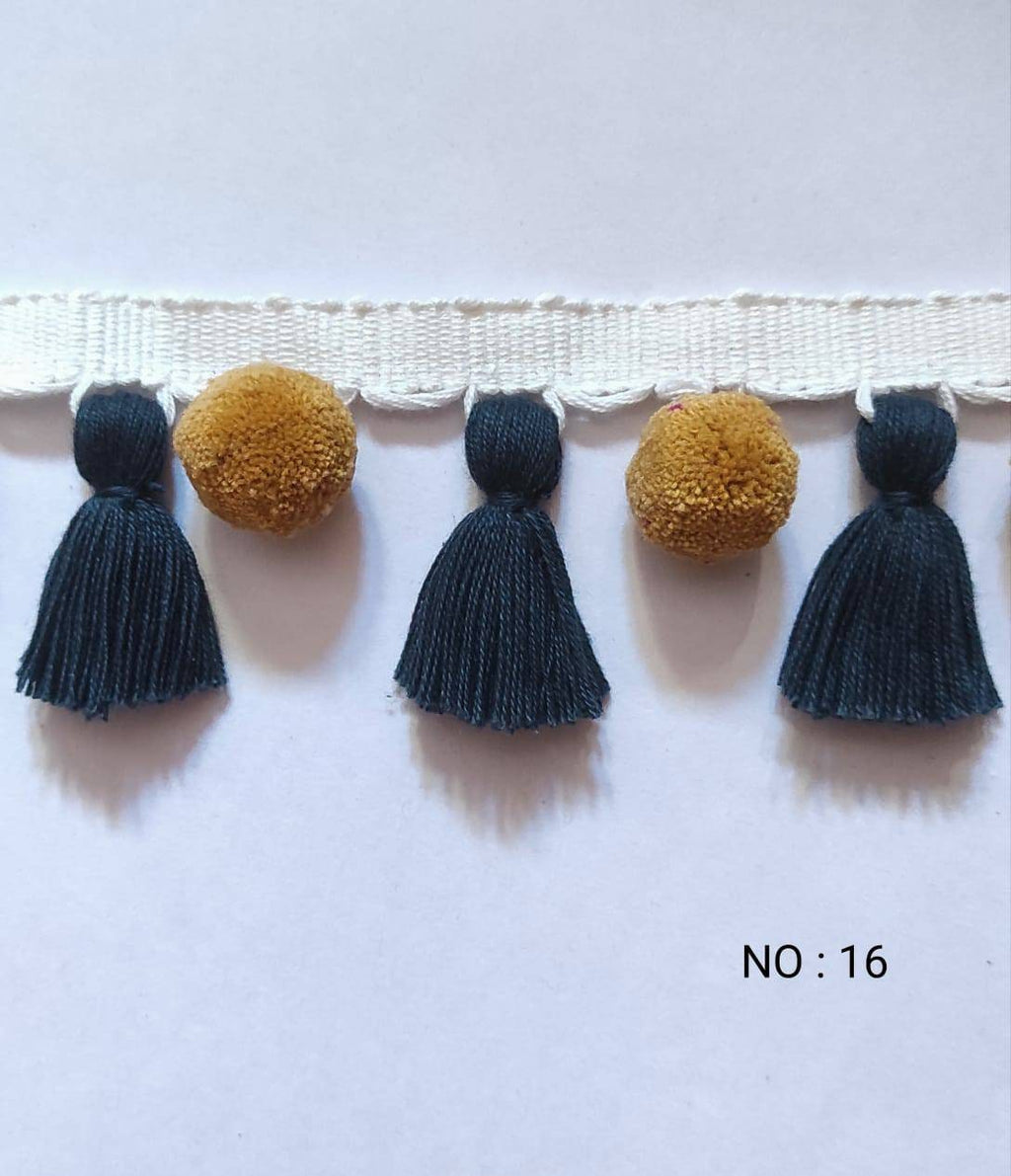 Tassel trim fringe, pom pom trim fringe, fringe pom pom tassel trim, decorative items, decorative trims, tassel, pom pom, pom poms, tassels