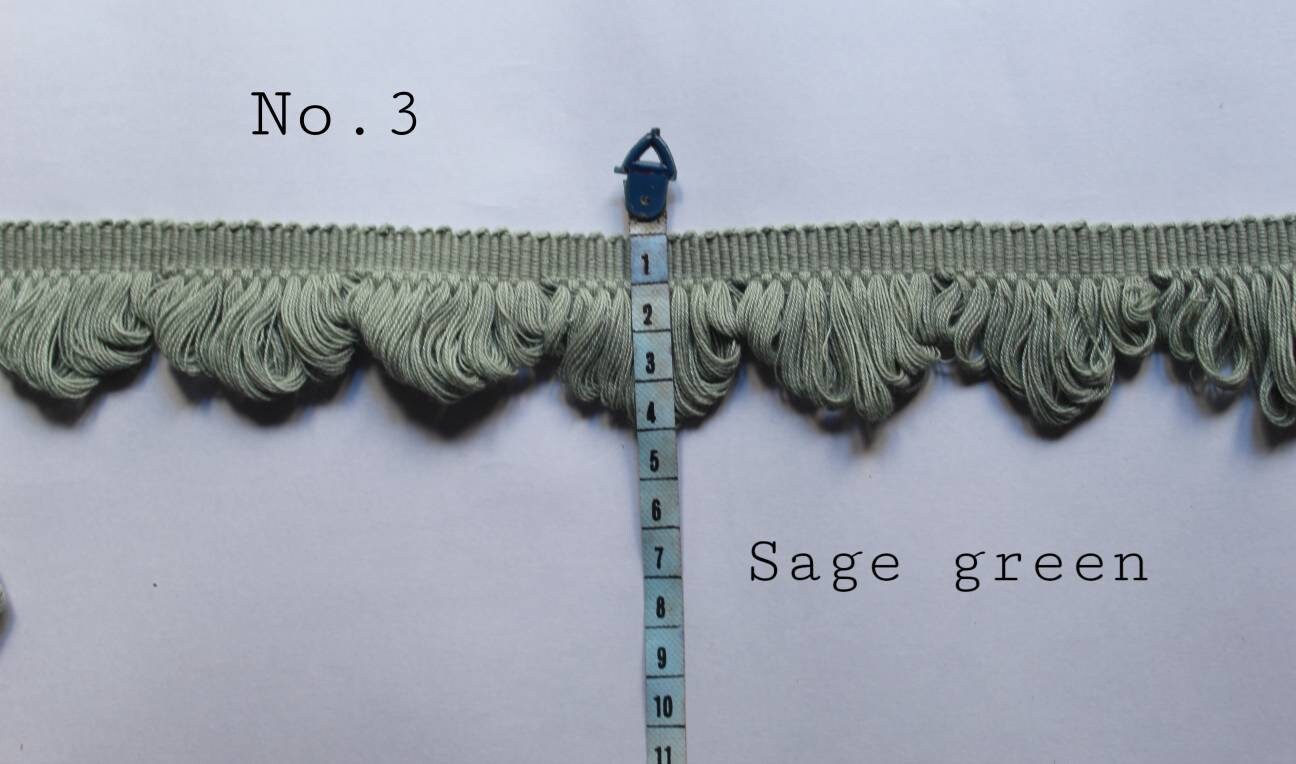 fan edge trim sage green, trim for curtains, trim laces, trim for cushions, fringe trim, trims for curtains, tassel trim by the yard