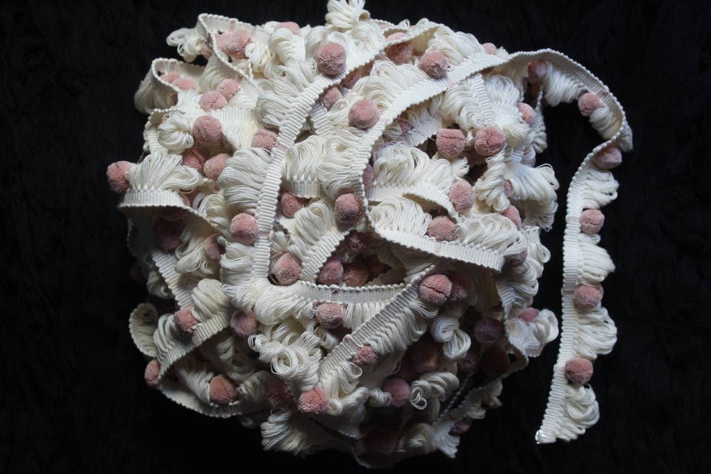 blush pink ivory fan edge trim, fan edge trim, cotton trim, Indian trim
