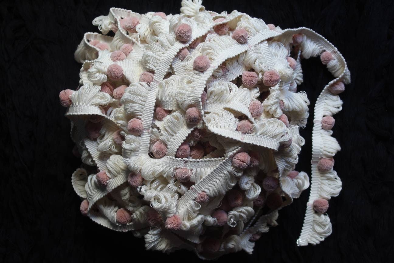 blush pink ivory fan edge trim, fan edge trim, cotton trim, Indian trim