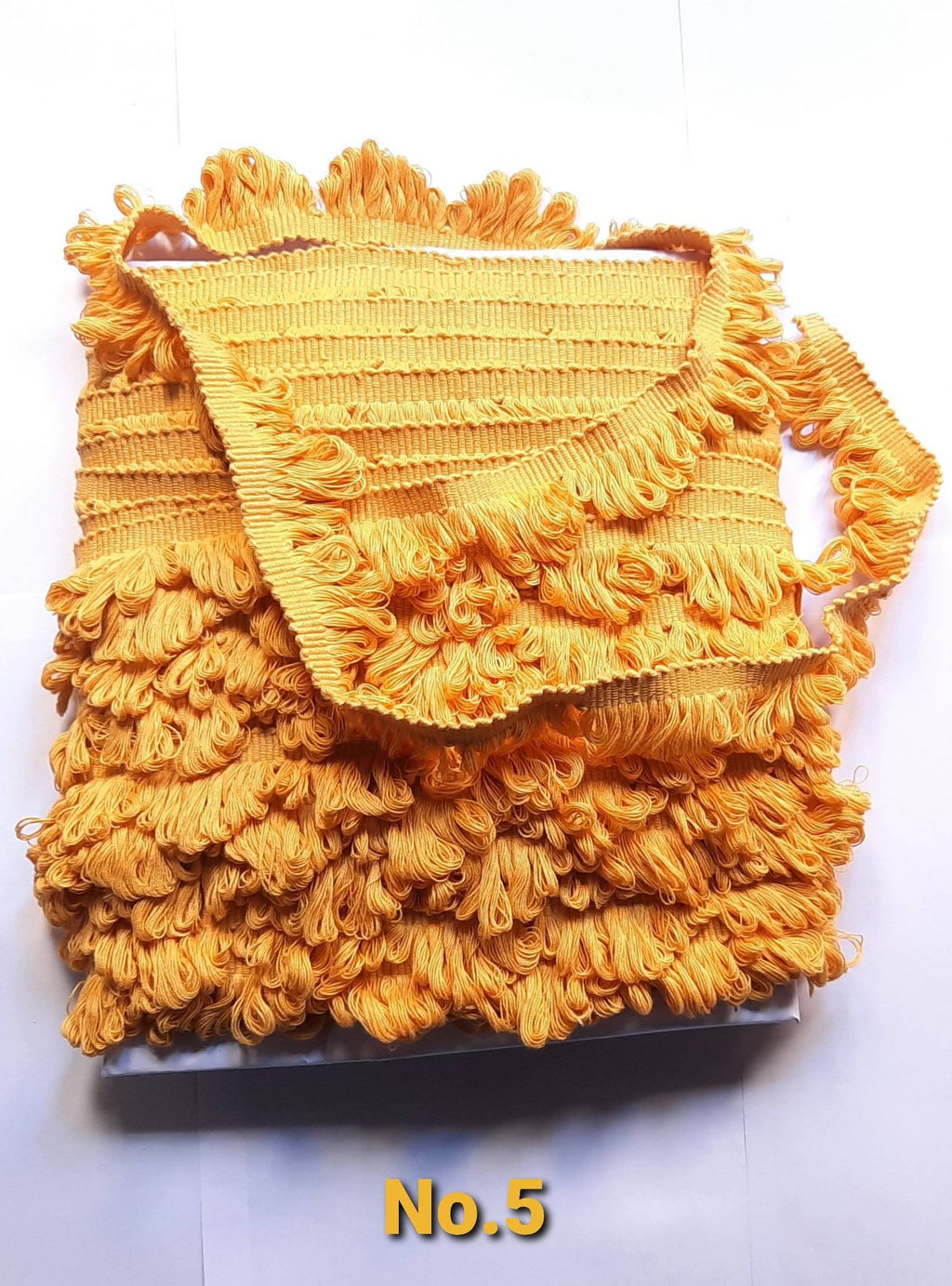 Yellow ochre fan edge trim, trim for curtains, trim for cushions, fringe trim, trims for curtains, looped fringe trim, home decore, trims