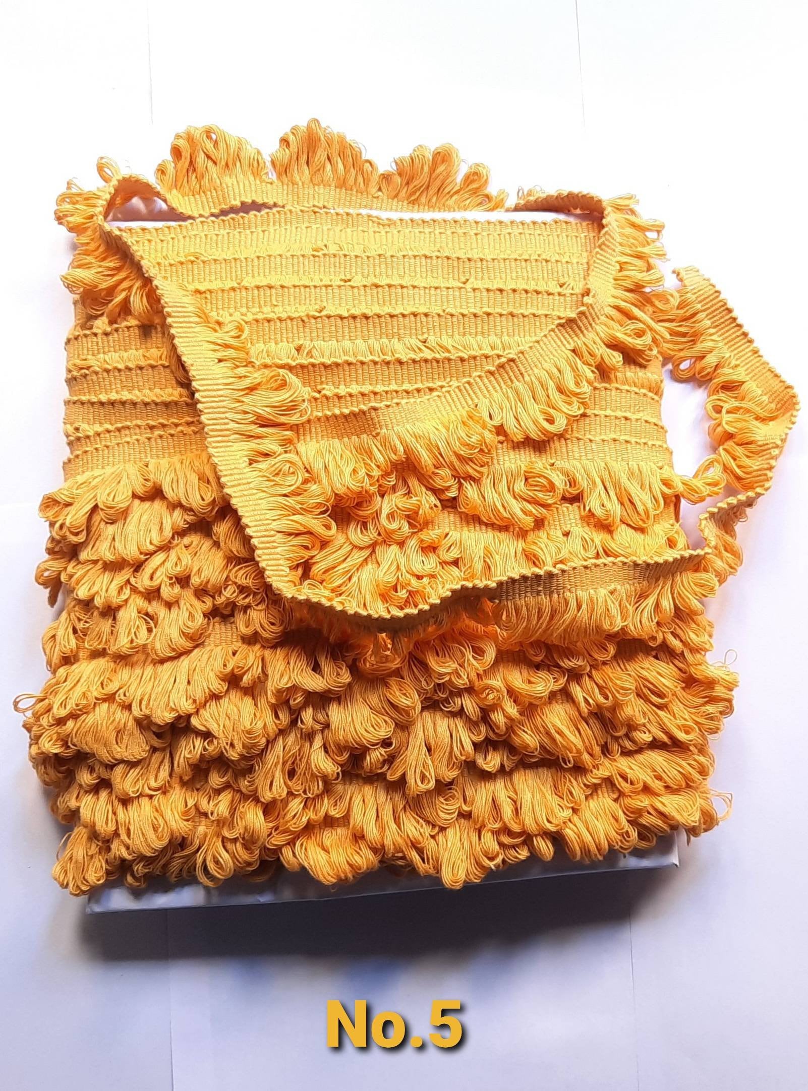 Yellow ochre fan edge trim, trim for curtains, trim for cushions, fringe trim, trims for curtains, looped fringe trim, home decore, trims