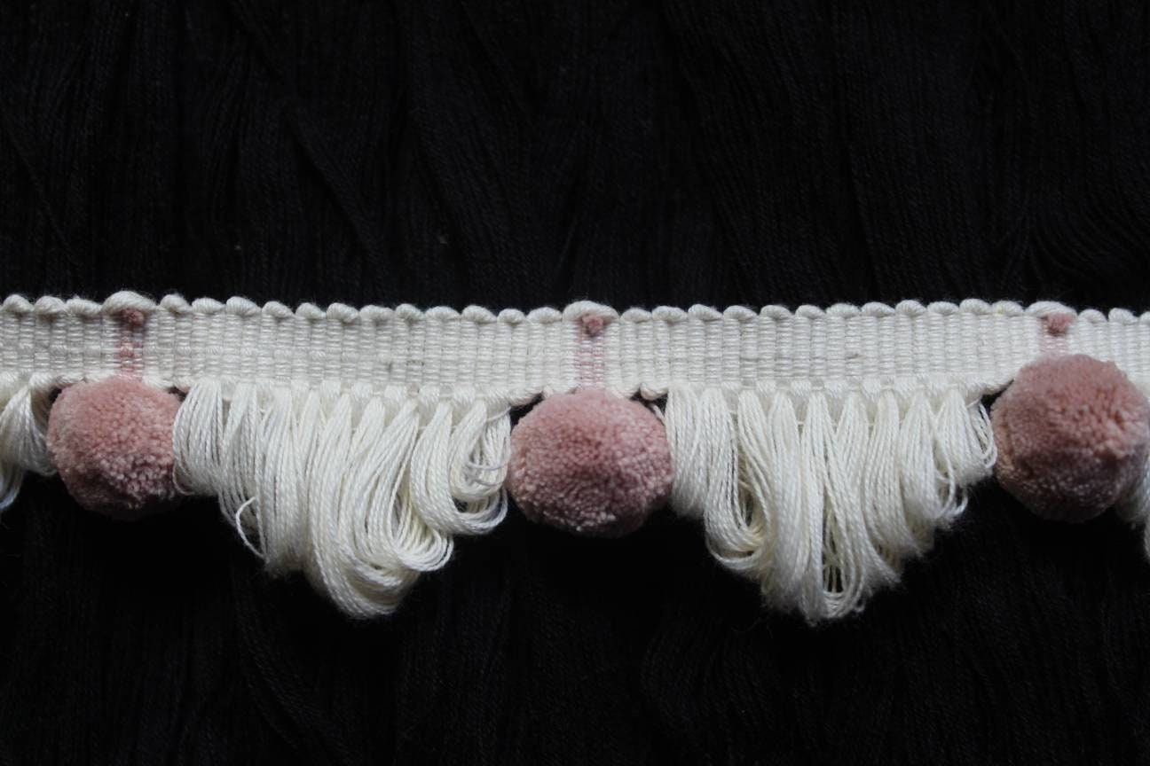 blush pink ivory fan edge trim, fan edge trim, cotton trim, Indian trim