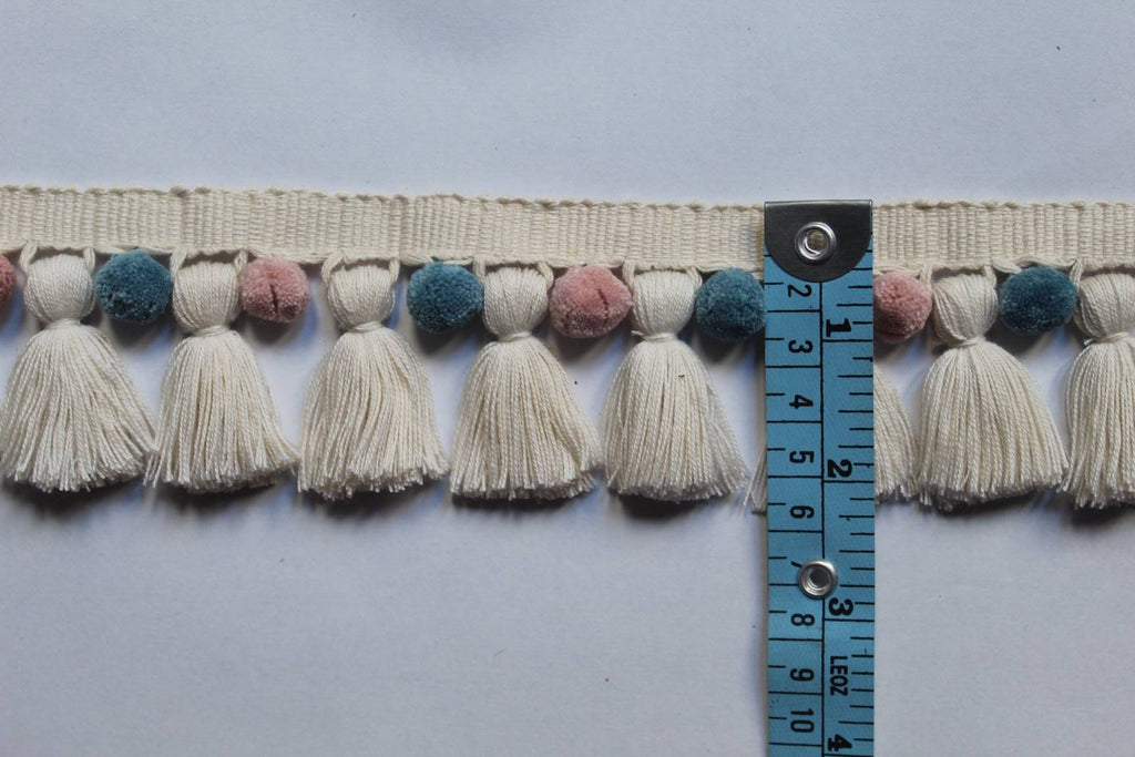 Pom pom tassel trim,pale rose tassel trim pale blue tassel trim, ivory pom pom trim, pom pom trim, fringe trim, tassel trim by the yard