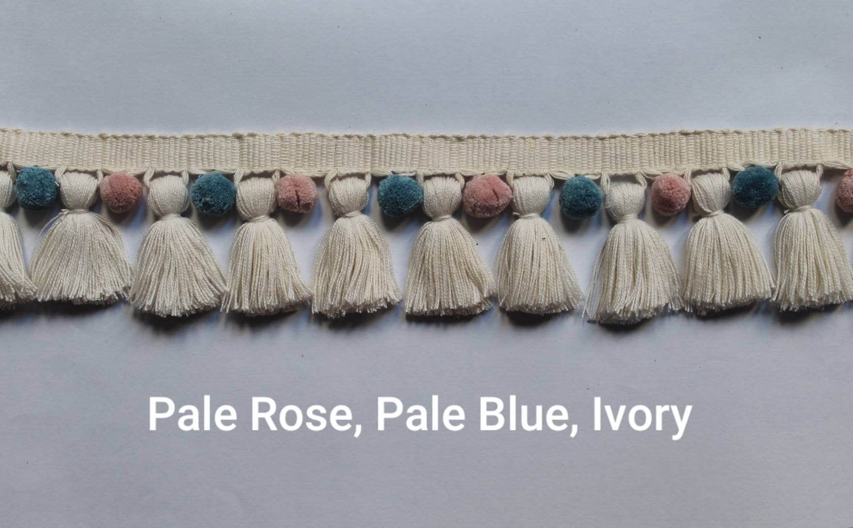 Pom pom tassel trim,pale rose tassel trim pale blue tassel trim, ivory pom pom trim, pom pom trim, fringe trim, tassel trim by the yard