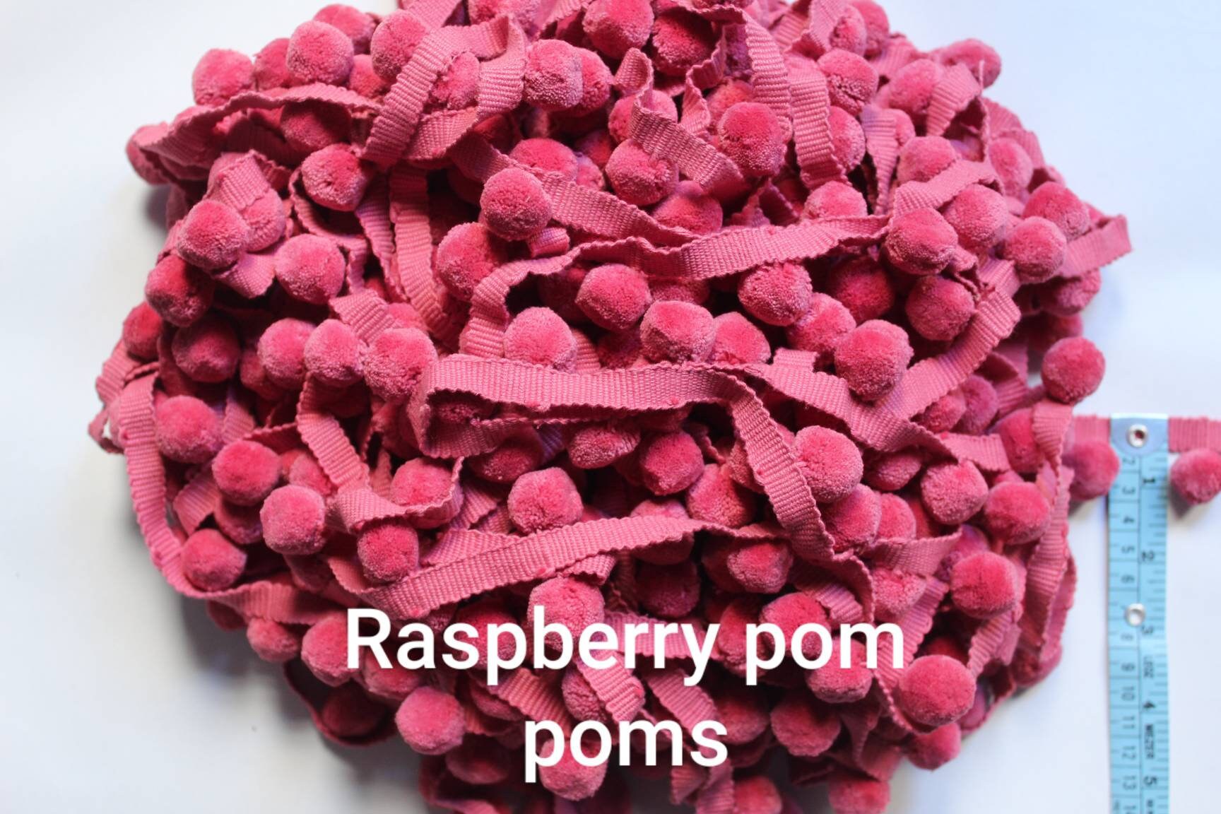 Mini Pom Pom Handmade Cotton Ball Fringe 2cm/0.78 inches, Raspberry Pom Pom Trim, pom pom trim, pom pom trim by the yard, curtain trims