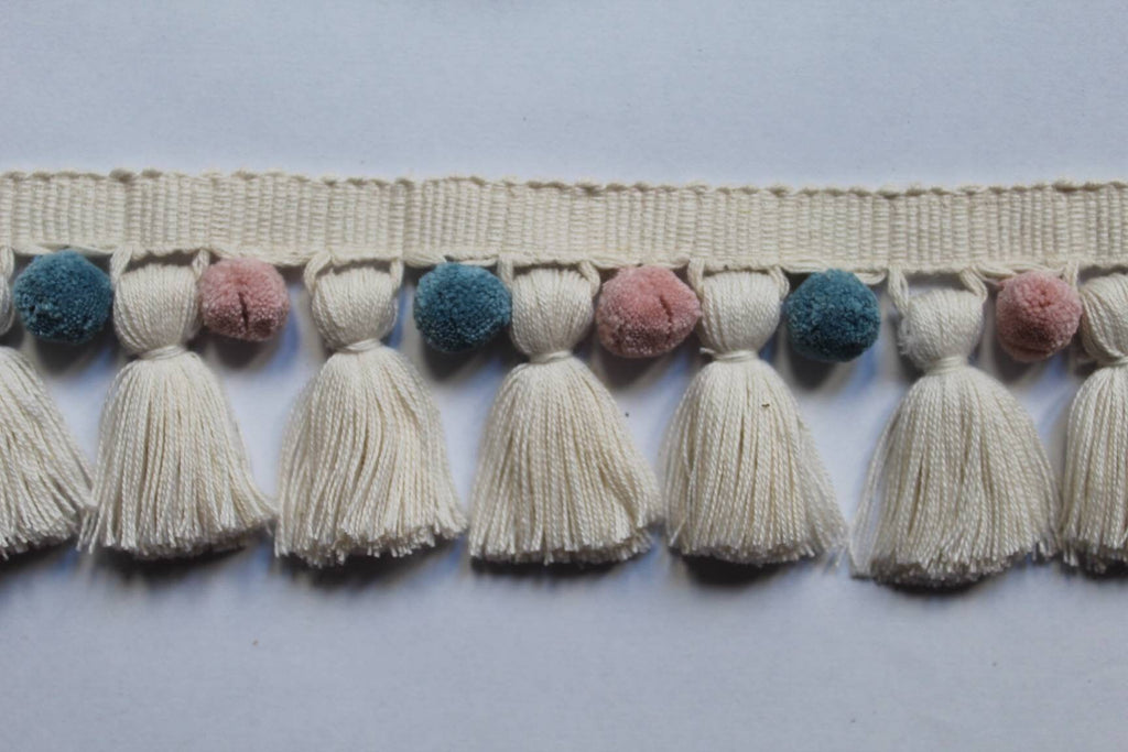 Pom pom tassel trim,pale rose tassel trim pale blue tassel trim, ivory pom pom trim, pom pom trim, fringe trim, tassel trim by the yard