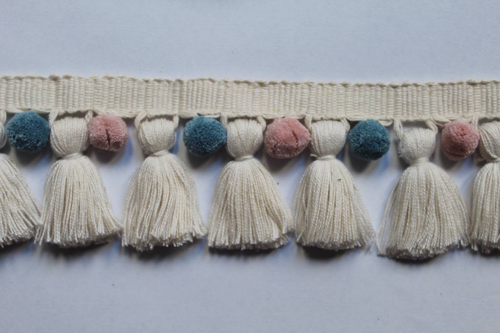 Pom pom tassel trim,pale rose tassel trim pale blue tassel trim, ivory pom pom trim, pom pom trim, fringe trim, tassel trim by the yard