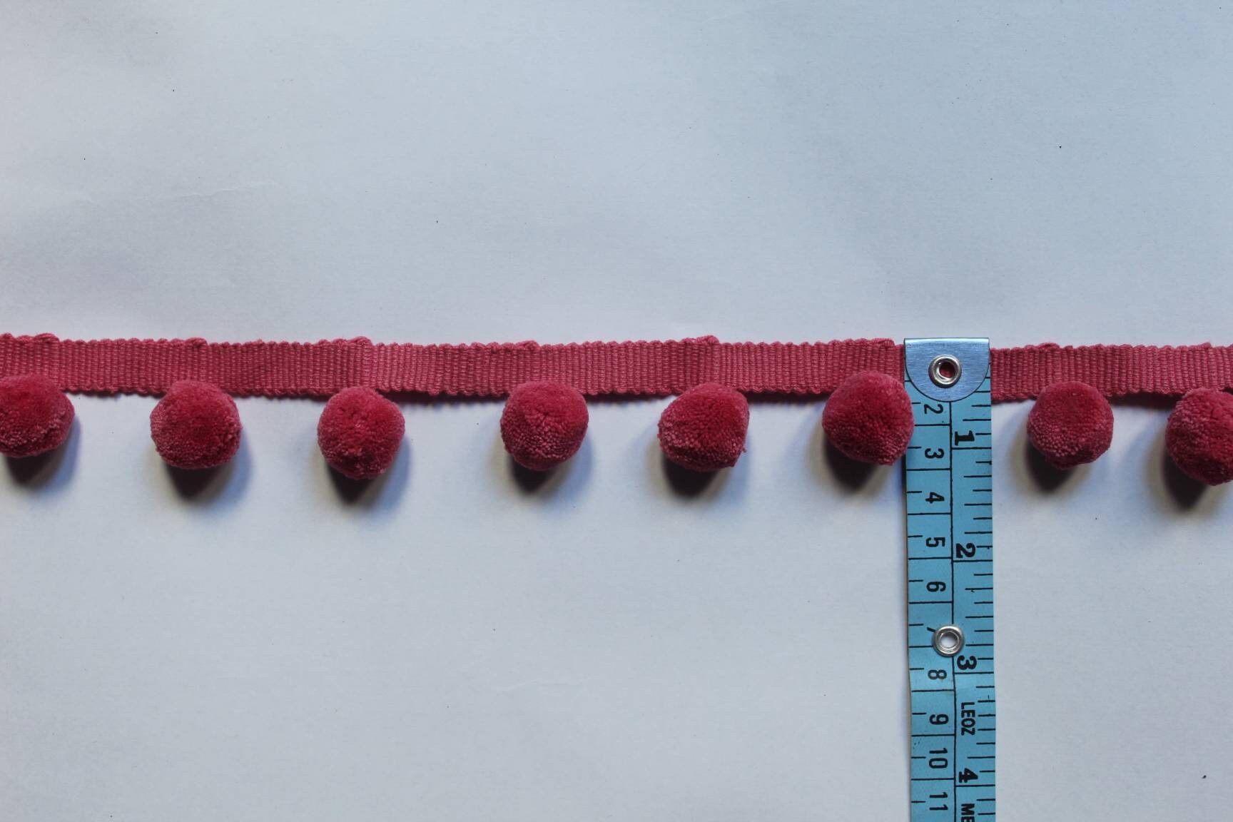 Mini Pom Pom Handmade Cotton Ball Fringe 2cm/0.78 inches, Raspberry Pom Pom Trim, pom pom trim, pom pom trim by the yard, curtain trims
