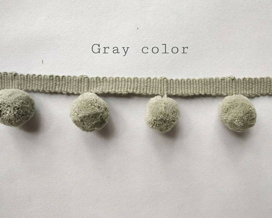 Size 2cm [0.78"] Pom Pom Bobble Trim Fringe Pompom Trimming - BEST QUALITY!! Gray color mini pom pom Handmade Cotton Pom Pom Trim Bobbles