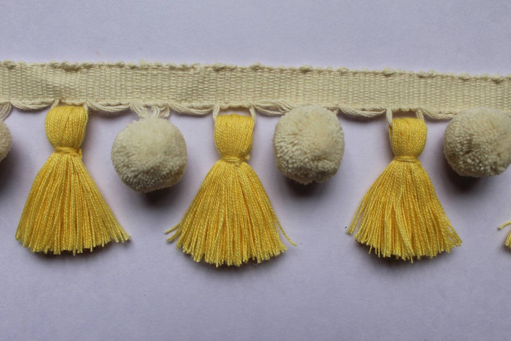 yolk/ivory tassel pom poms, yolk tassel, ivory pom poms, tassel trim, tassel trim by the yard, fringe trim, tassel trim fringe, tassel fring