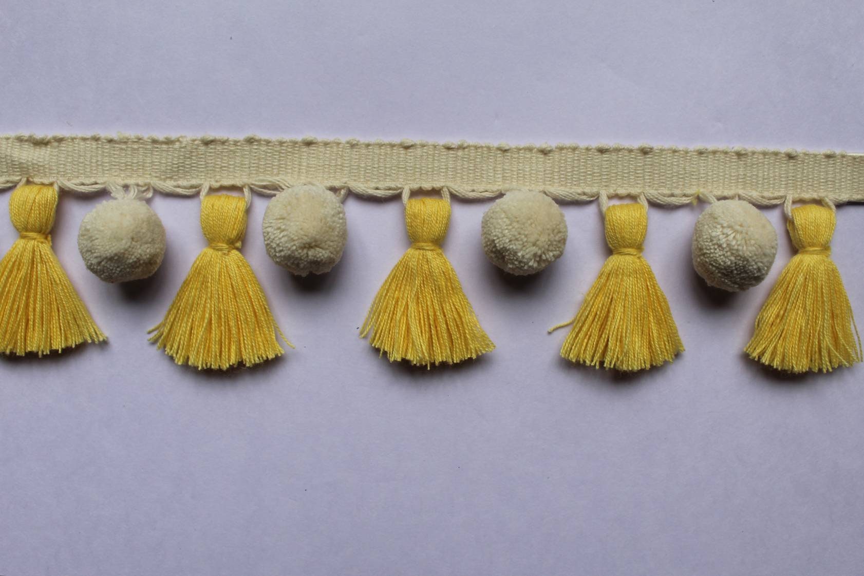 yolk/ivory tassel pom poms, yolk tassel, ivory pom poms, tassel trim, tassel trim by the yard, fringe trim, tassel trim fringe, tassel fring
