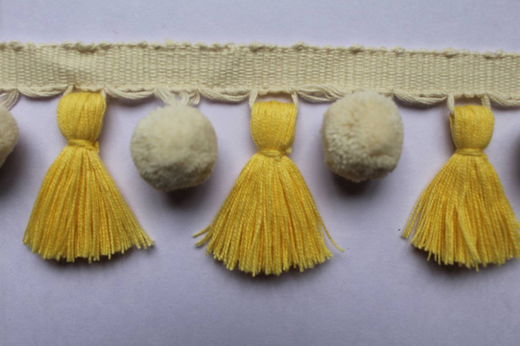 yolk/ivory tassel pom poms, yolk tassel, ivory pom poms, tassel trim, tassel trim by the yard, fringe trim, tassel trim fringe, tassel fring