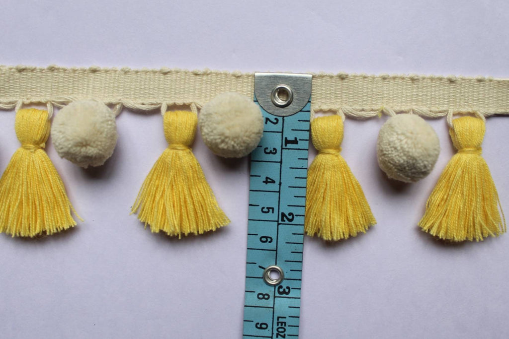 yolk/ivory tassel pom poms, yolk tassel, ivory pom poms, tassel trim, tassel trim by the yard, fringe trim, tassel trim fringe, tassel fring