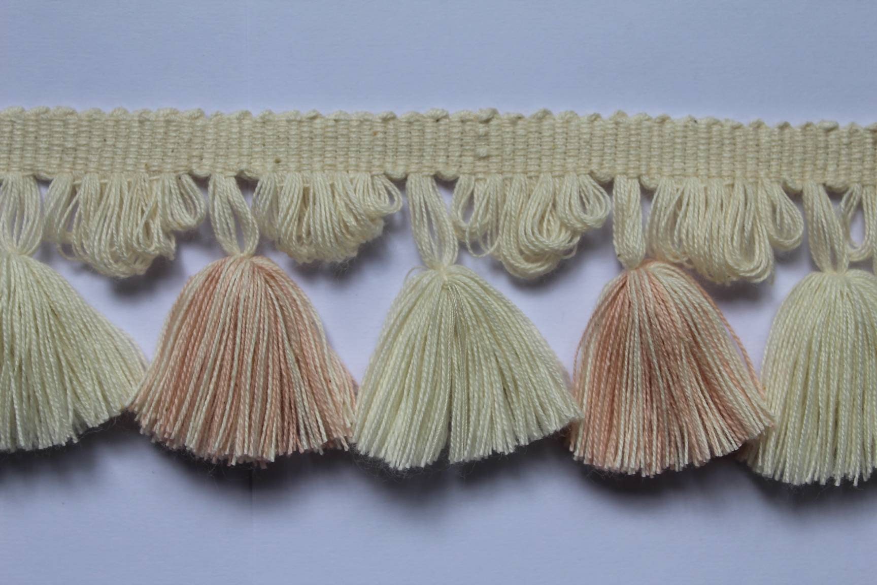 lampshade trim, tassel trim by the yard, tassel fringe trim, dusky rose tassel fan edge trim, fan edge trim, looped fringe trim, trimmings