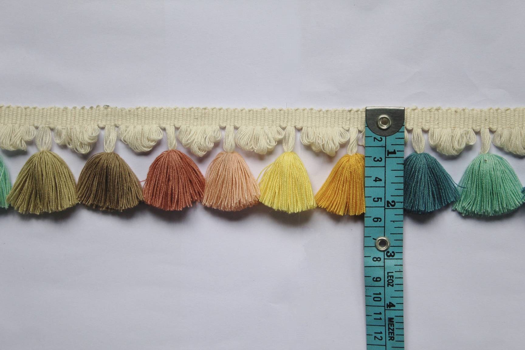 tassel trim by the yard, tassel fringe trim, multi colored tassel fan edge trim, fan edge trim, tassel trim, cotton trim, tassel fringe