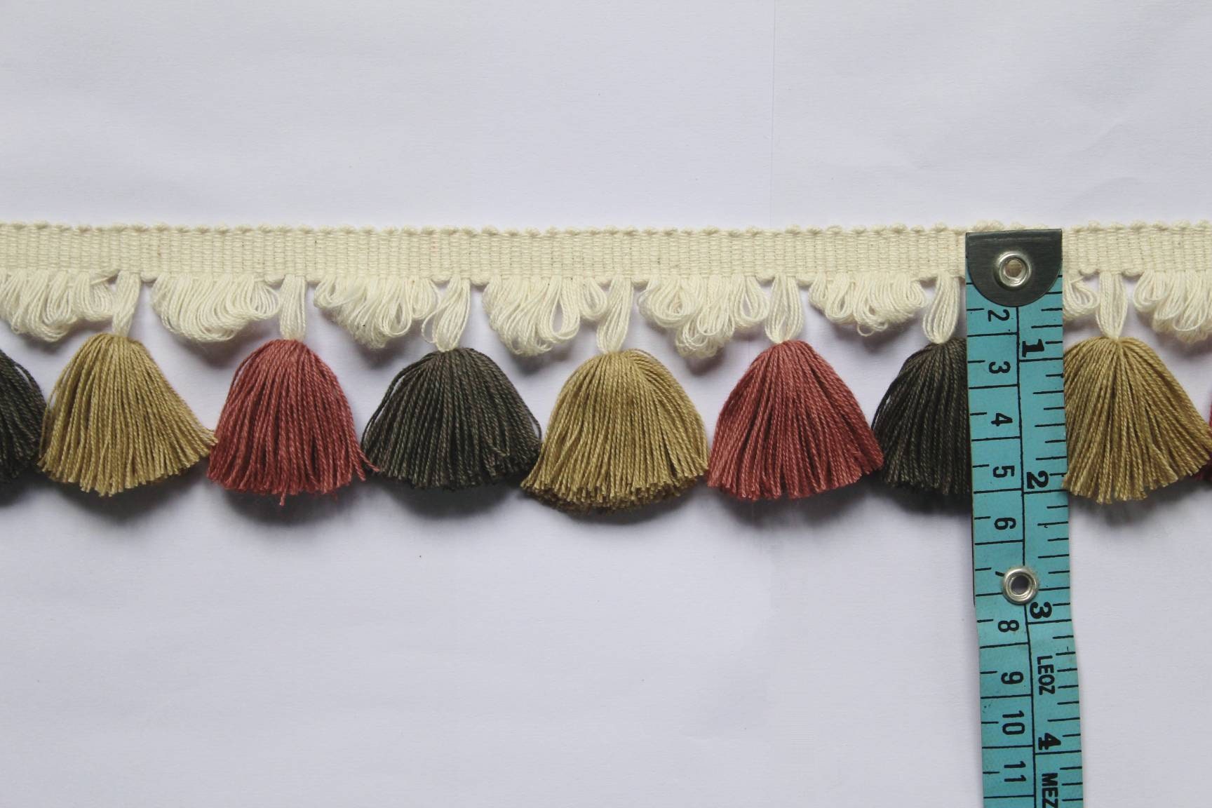 tassel trim by the yard, tassel fringe trim, multi colored tassel fan edge trim, violet, jute, charcoal, ivory tassel trim, tassel trim,