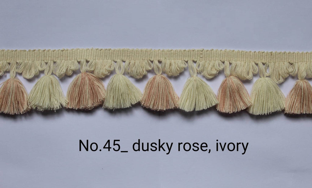 lampshade trim, tassel trim by the yard, tassel fringe trim, dusky rose tassel fan edge trim, fan edge trim, looped fringe trim, trimmings
