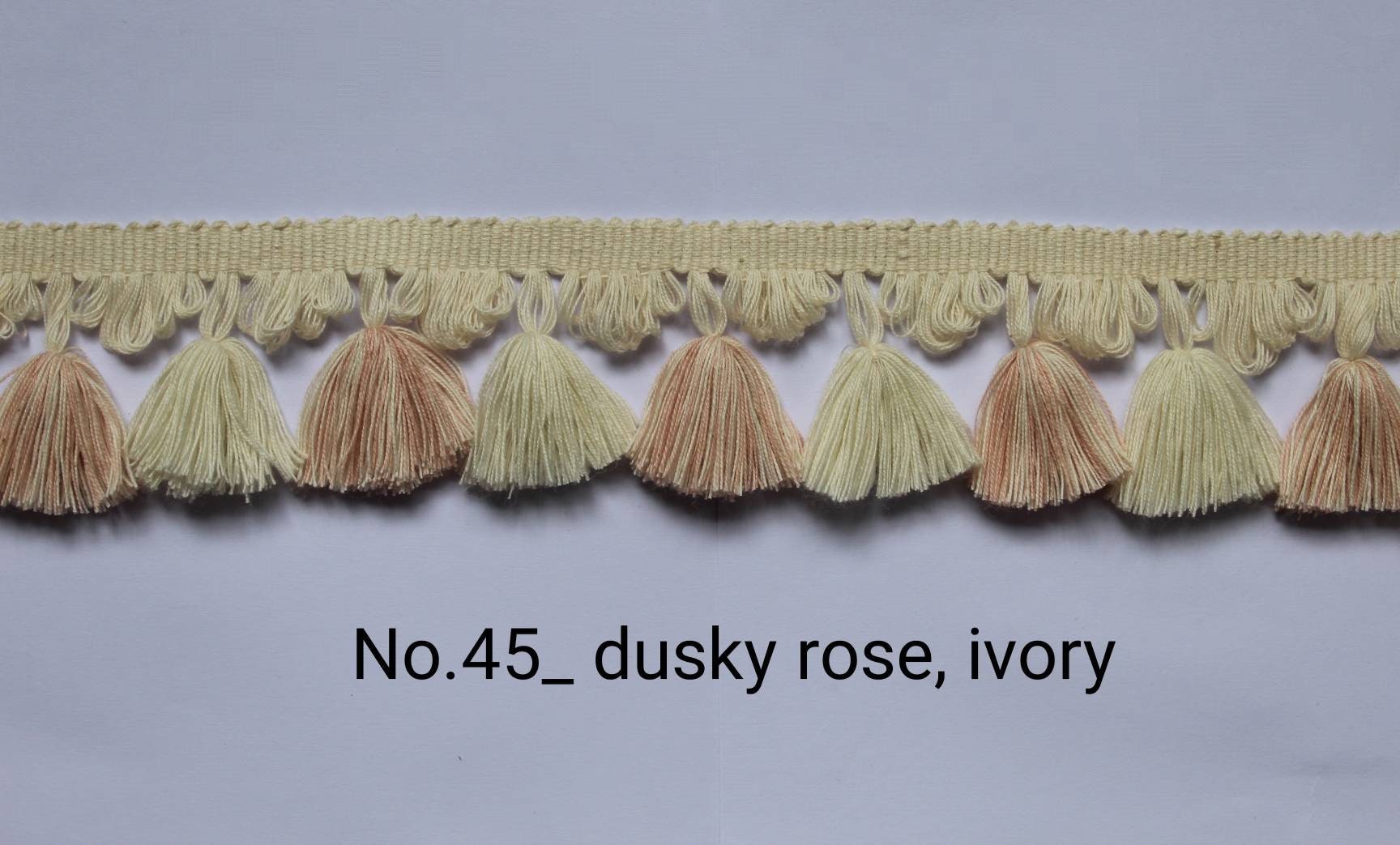 lampshade trim, tassel trim by the yard, tassel fringe trim, dusky rose tassel fan edge trim, fan edge trim, looped fringe trim, trimmings