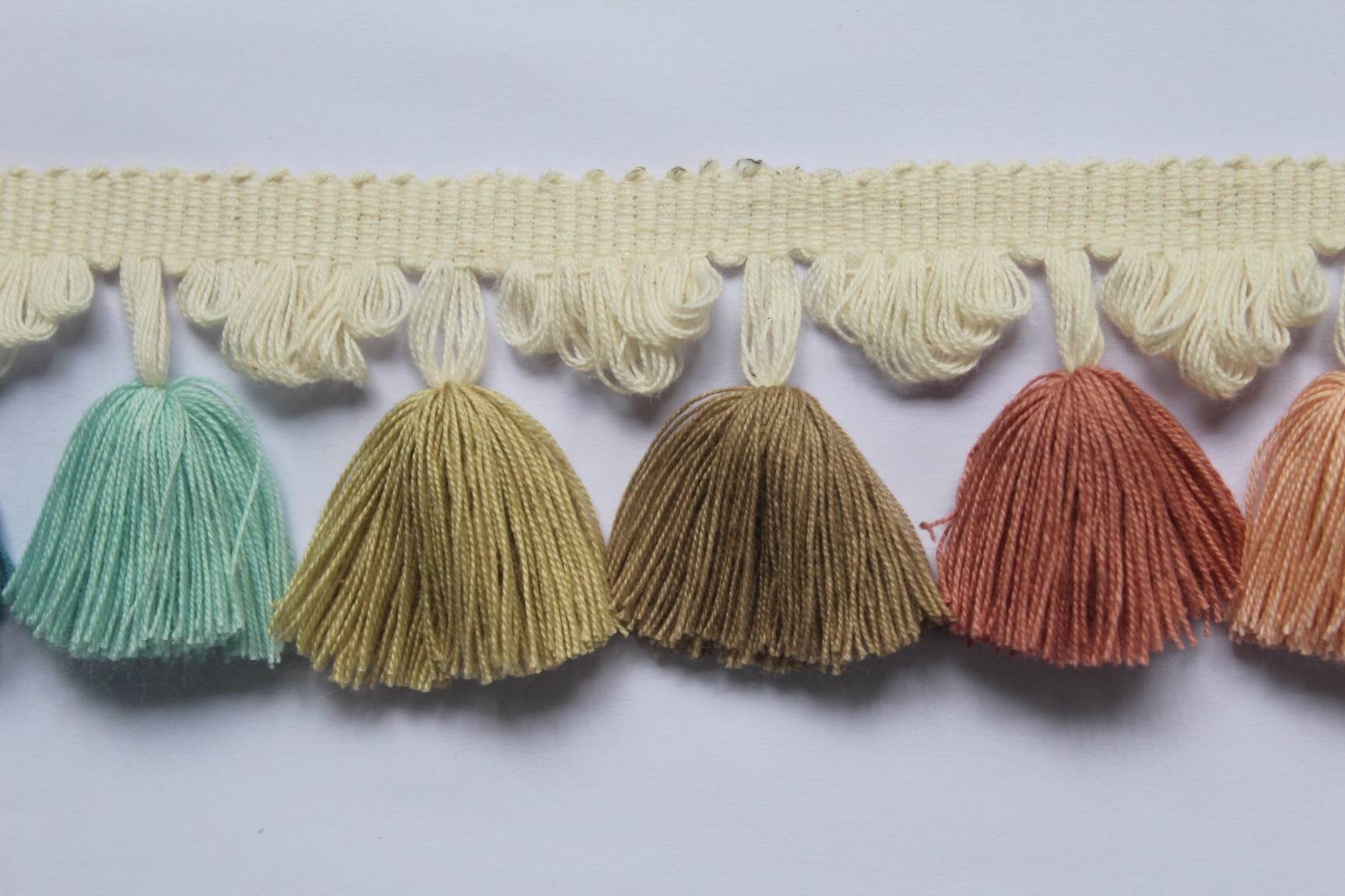 tassel trim by the yard, tassel fringe trim, multi colored tassel fan edge trim, fan edge trim, tassel trim, cotton trim, tassel fringe