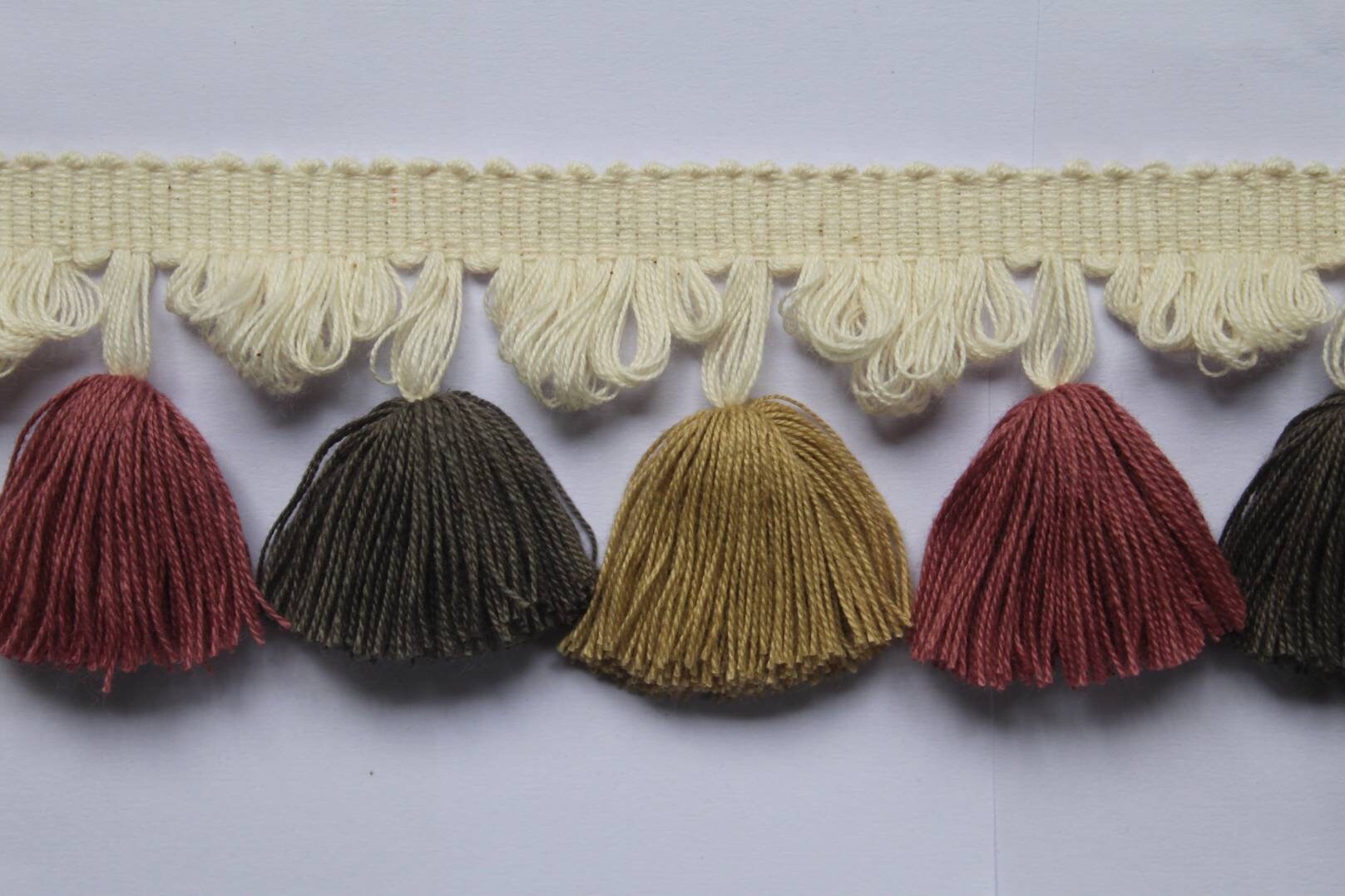 tassel trim by the yard, tassel fringe trim, multi colored tassel fan edge trim, violet, jute, charcoal, ivory tassel trim, tassel trim,