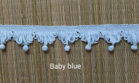 Baby blue pom pom fan edge trim, cotton fan edge trim, pom pom trim, fan edge trim, fringe trim, pom pom trim fringe, decorative items trims
