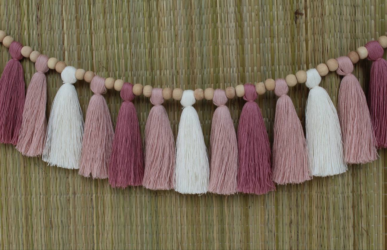 Tassel garland, garland, nursery garland, tassel bunting, wood bead garland, wedding garland, tassel nursery garland, bead garland