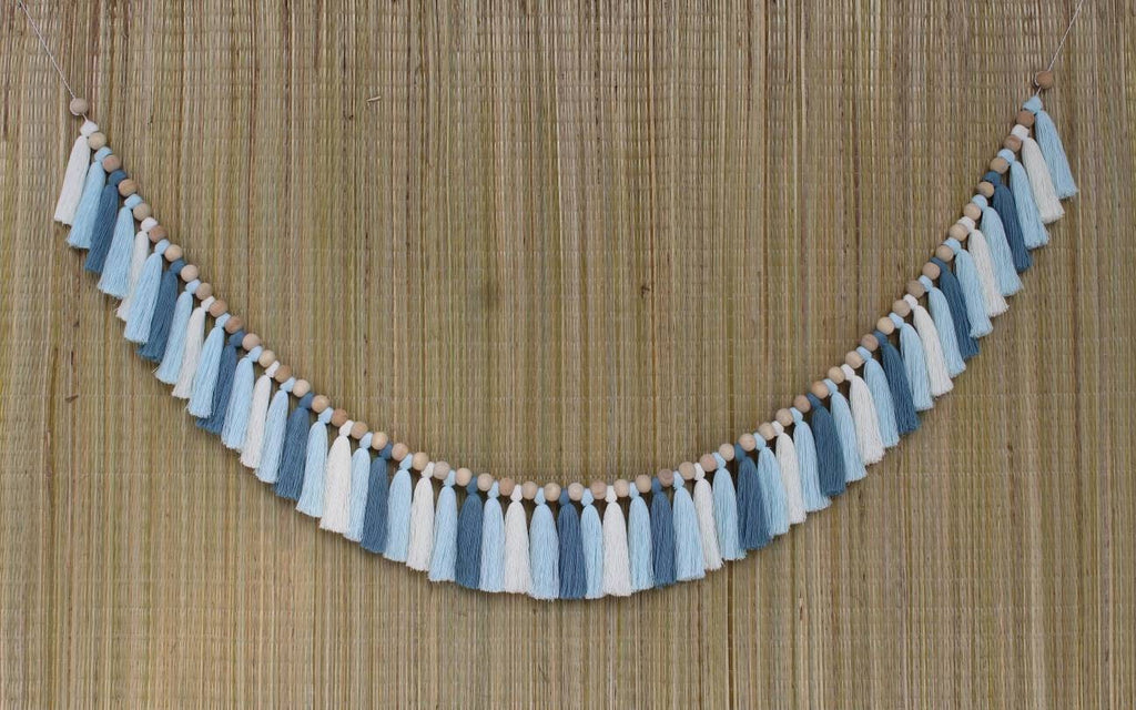 Baby blue county blue ivory tassel garland, garland, tassel garland, nursery garland, party garland, wall hangings, tassel bunting