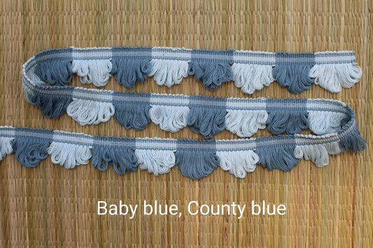 Baby blue and county blue fan edge trim, Fan edge trim woven, cotton fan trim, curtain fringe trimming, fan trim, trimming
