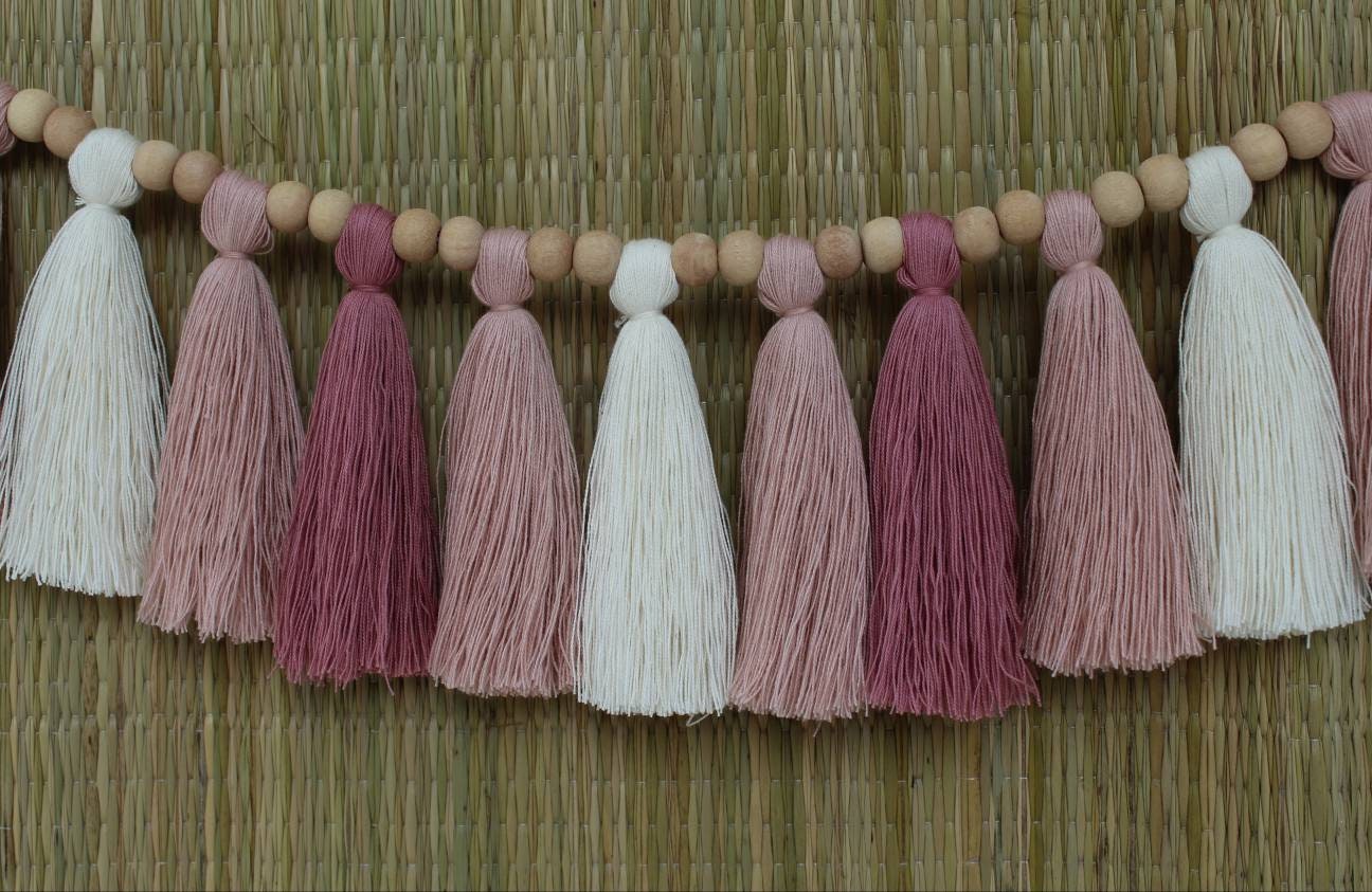 Tassel garland, garland, nursery garland, tassel bunting, wood bead garland, wedding garland, tassel nursery garland, bead garland