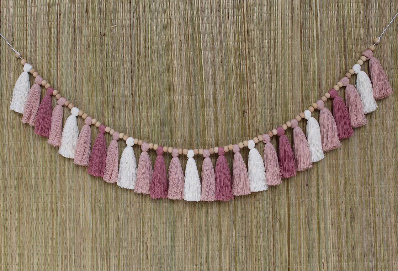 Tassel garland, garland, nursery garland, tassel bunting, wood bead garland, wedding garland, tassel nursery garland, bead garland