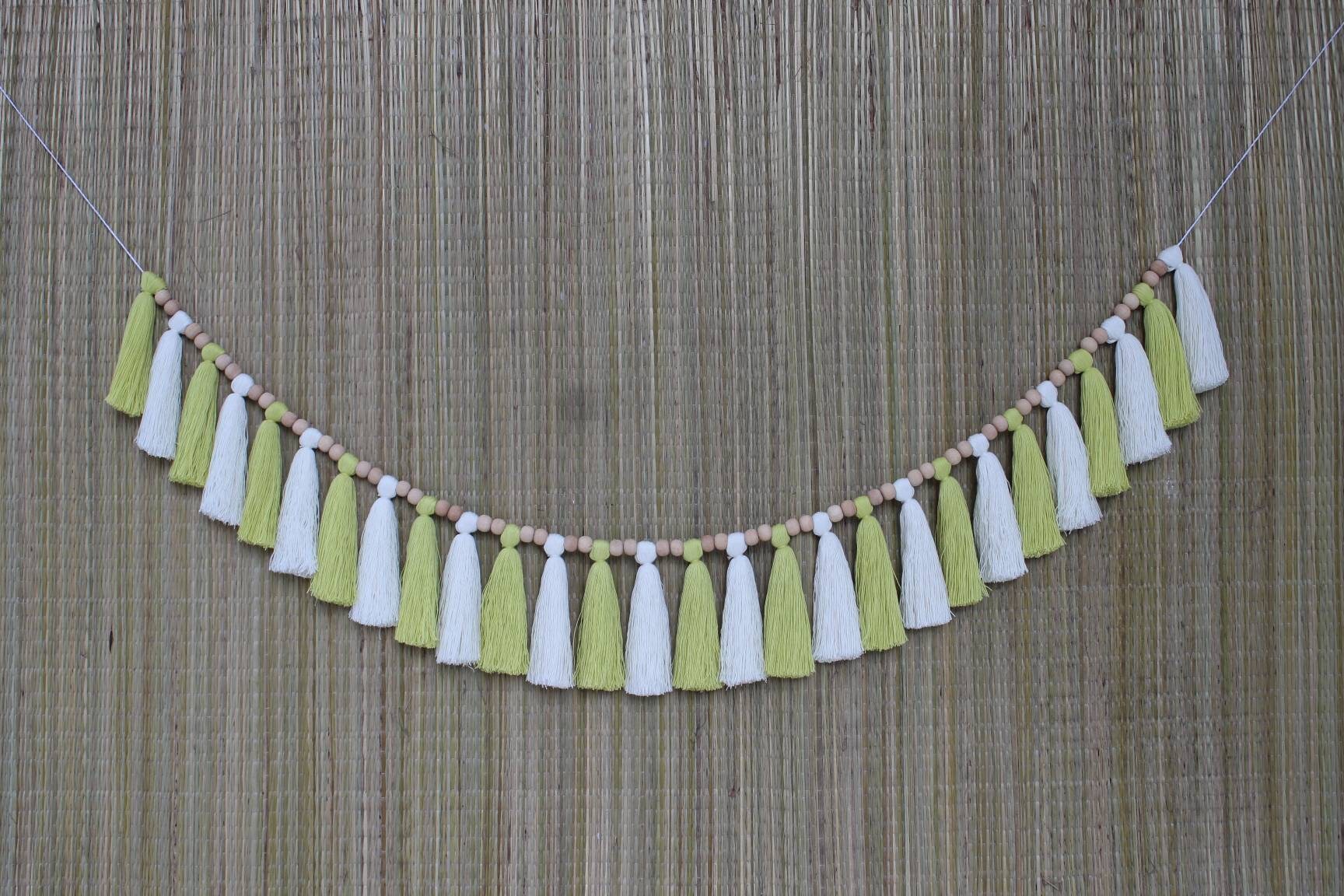 Tassel garland, garland, nursery garland, tassel bunting, wood bead garland, wedding garland, tassel nursery garland, bead garland