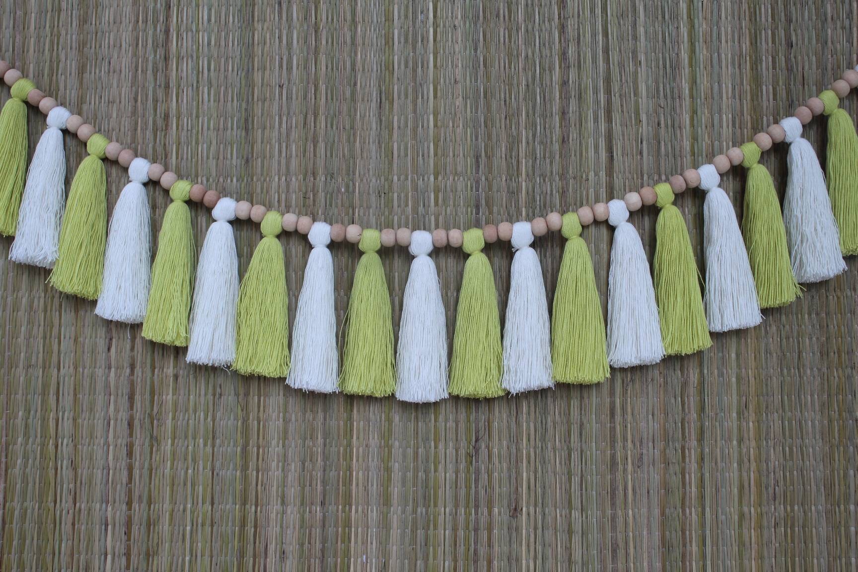 Tassel garland, garland, nursery garland, tassel bunting, wood bead garland, wedding garland, tassel nursery garland, bead garland